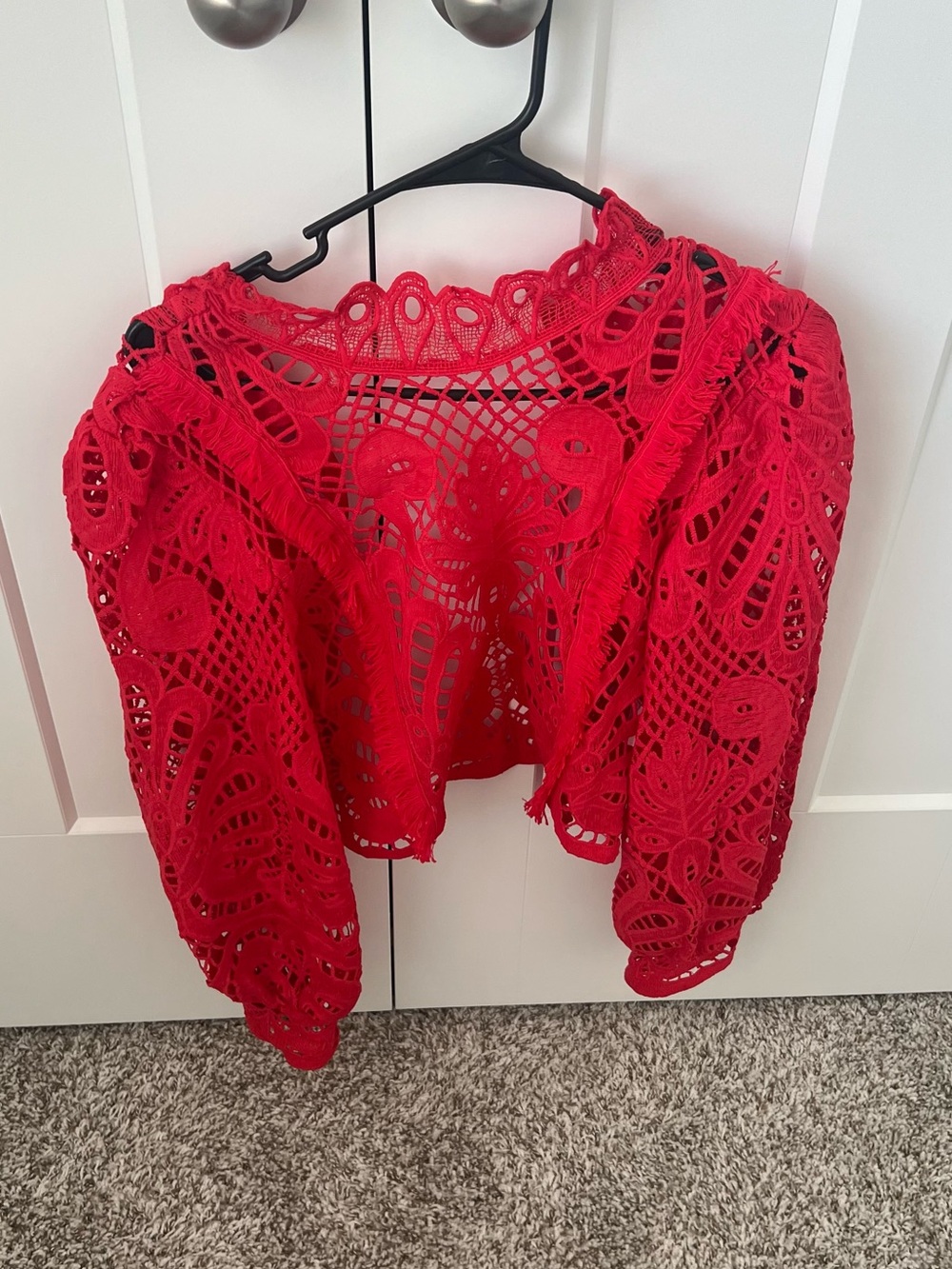 Women's Red Crochet Lace Bolero Jacket
